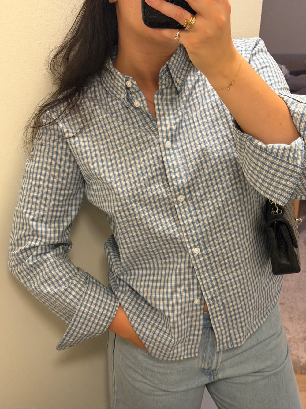 Zara Plaid Shirt Button Down Blue & White Size XL